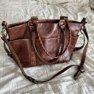 Patricia Nash Distressed Leather Studded Tote XL Brown Boho Crossbody